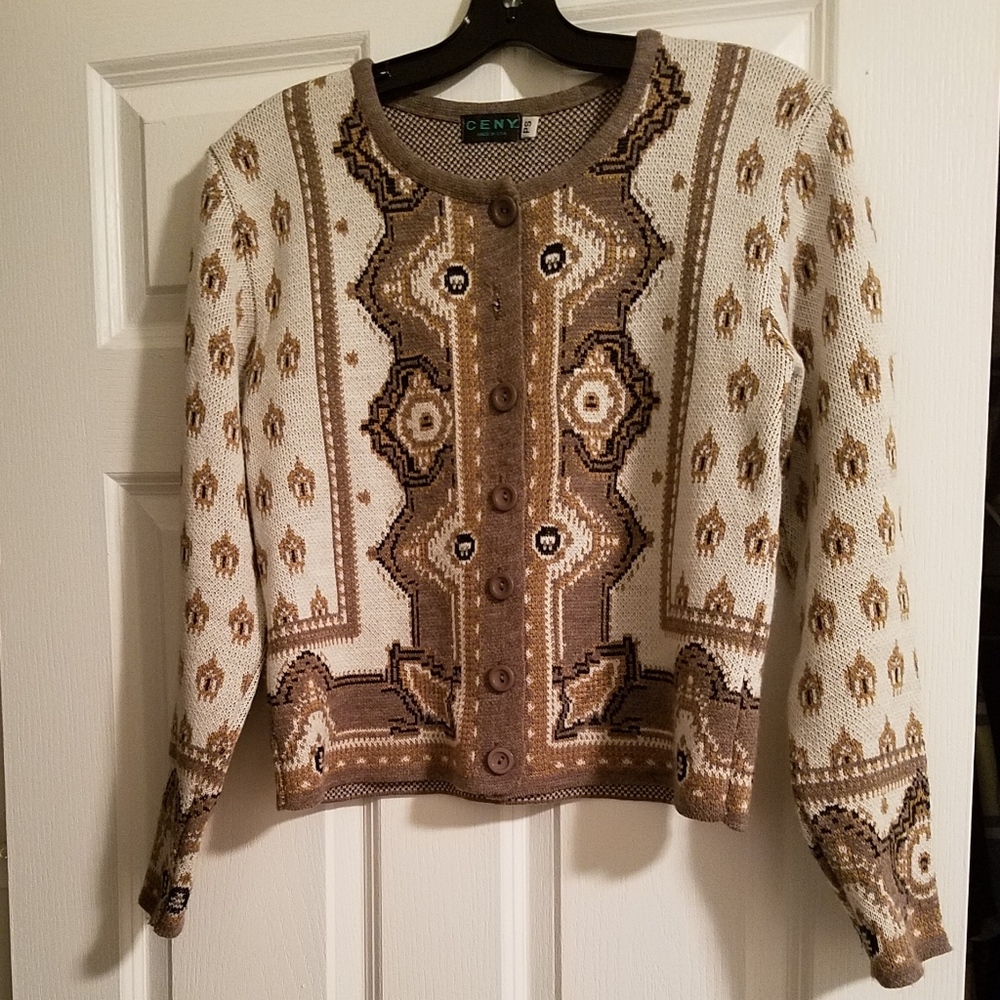 Brown & White  Cardigan Buttoned Sweater